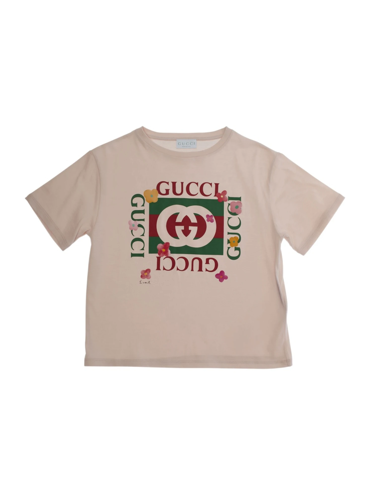 GUCCI ロゴ Tシャツ クリーム色(ジュニア) Gucci logo-lettering crew-neck T-shirt - SENSER
