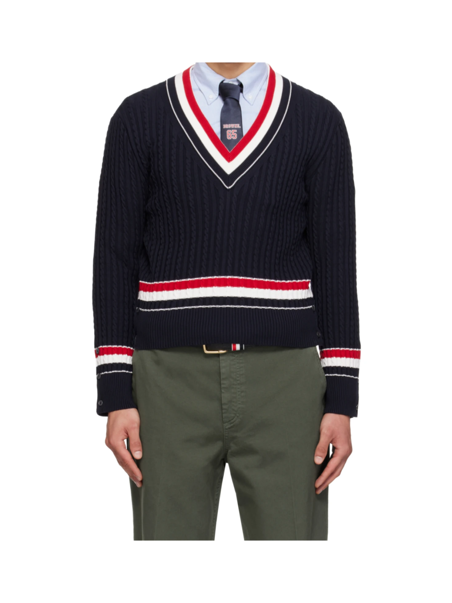Thom Browne RWB Intarsia-Knit V-Neck Jumper - SENSER