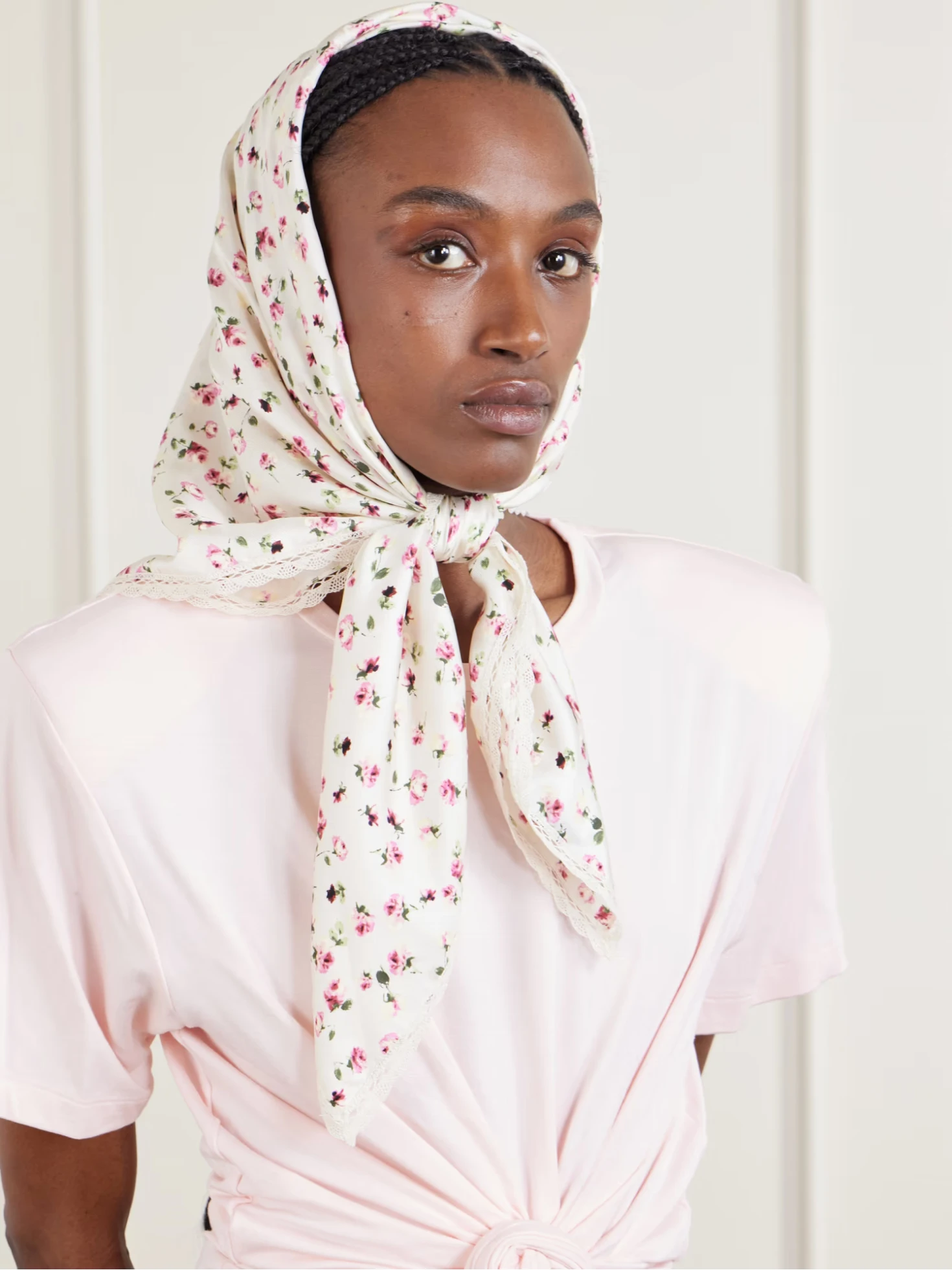 Magda Butrym Lace-trimmed floral print silk scarf - SENSER