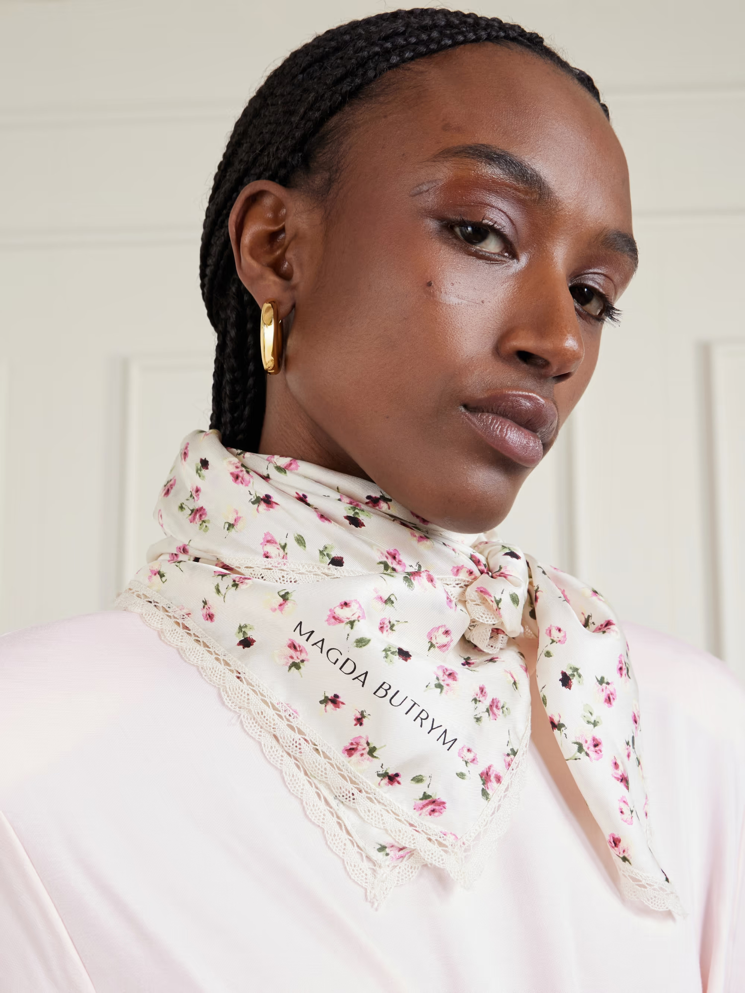 Magda Butrym Lace-trimmed floral print silk scarf - SENSER