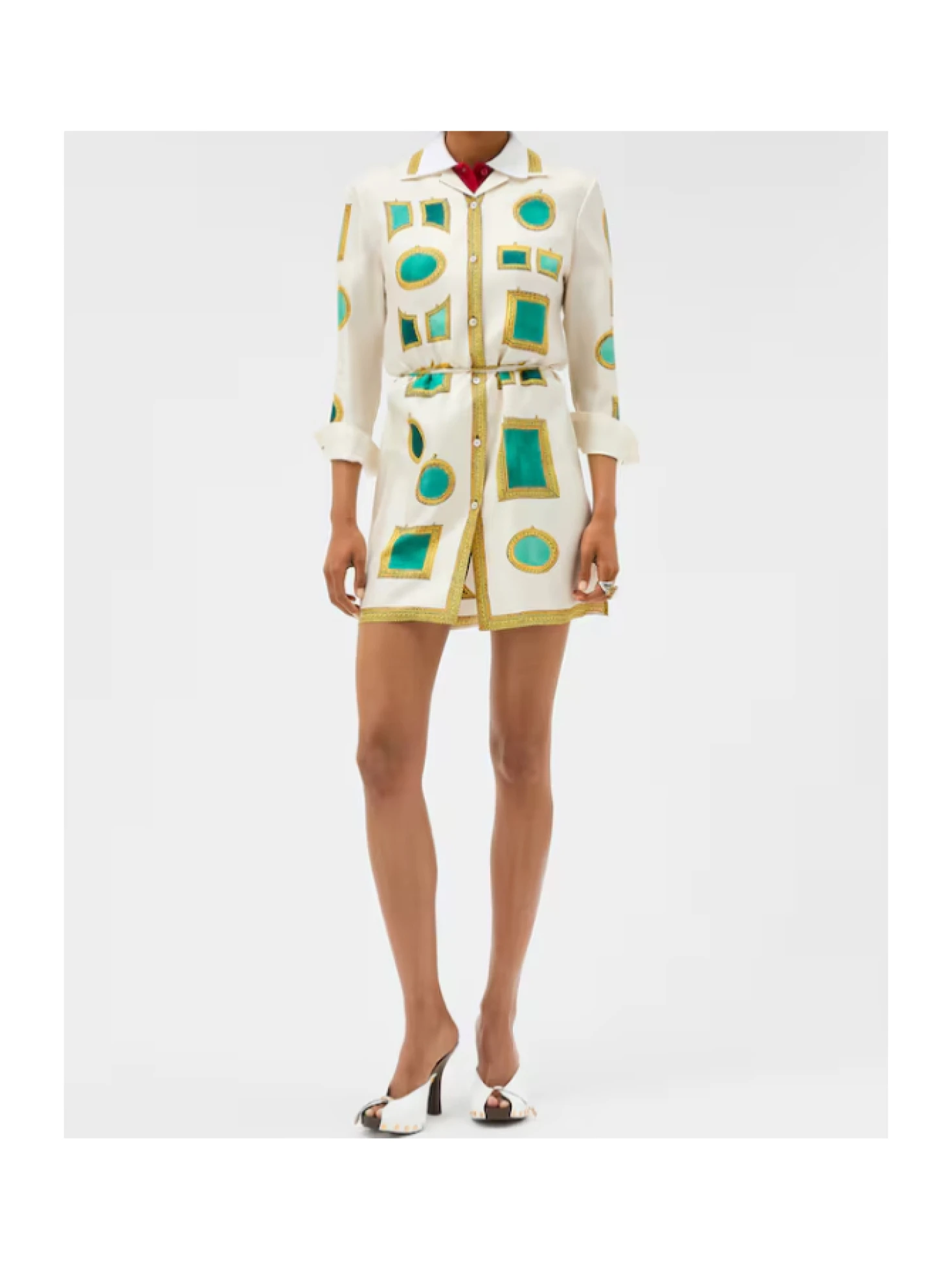 versace embroidered dress Versace Printed Silk Twill Mini Shirt Dress, Female, White+print, 38