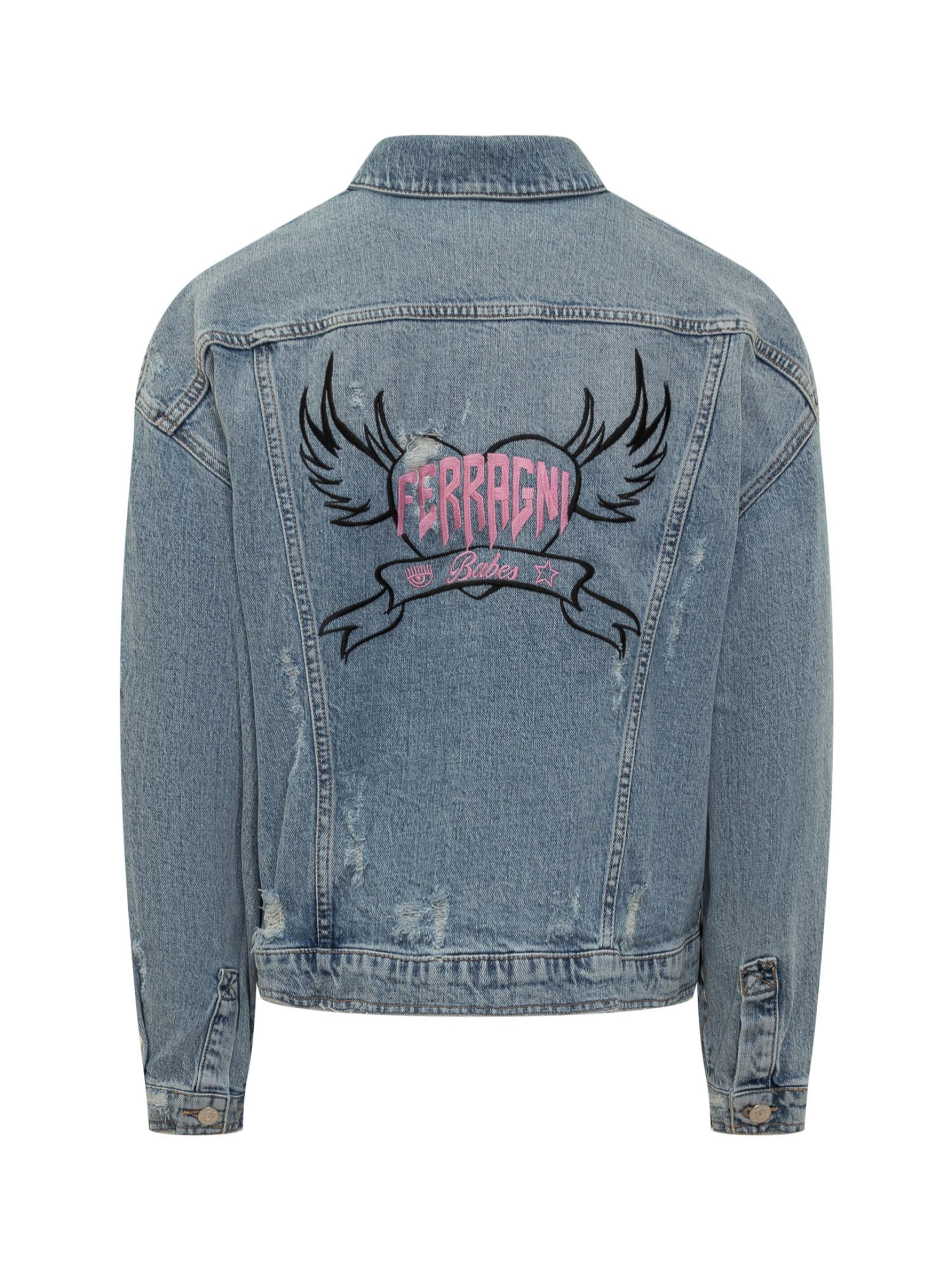 Chiara Ferragni Logo Embroidered Distressed Denim Jacket - SENSER