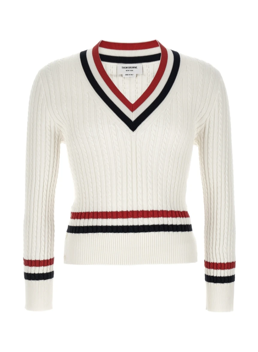 Thom Browne RWB Intarsia-Knit V-Neck Jumper - SENSER