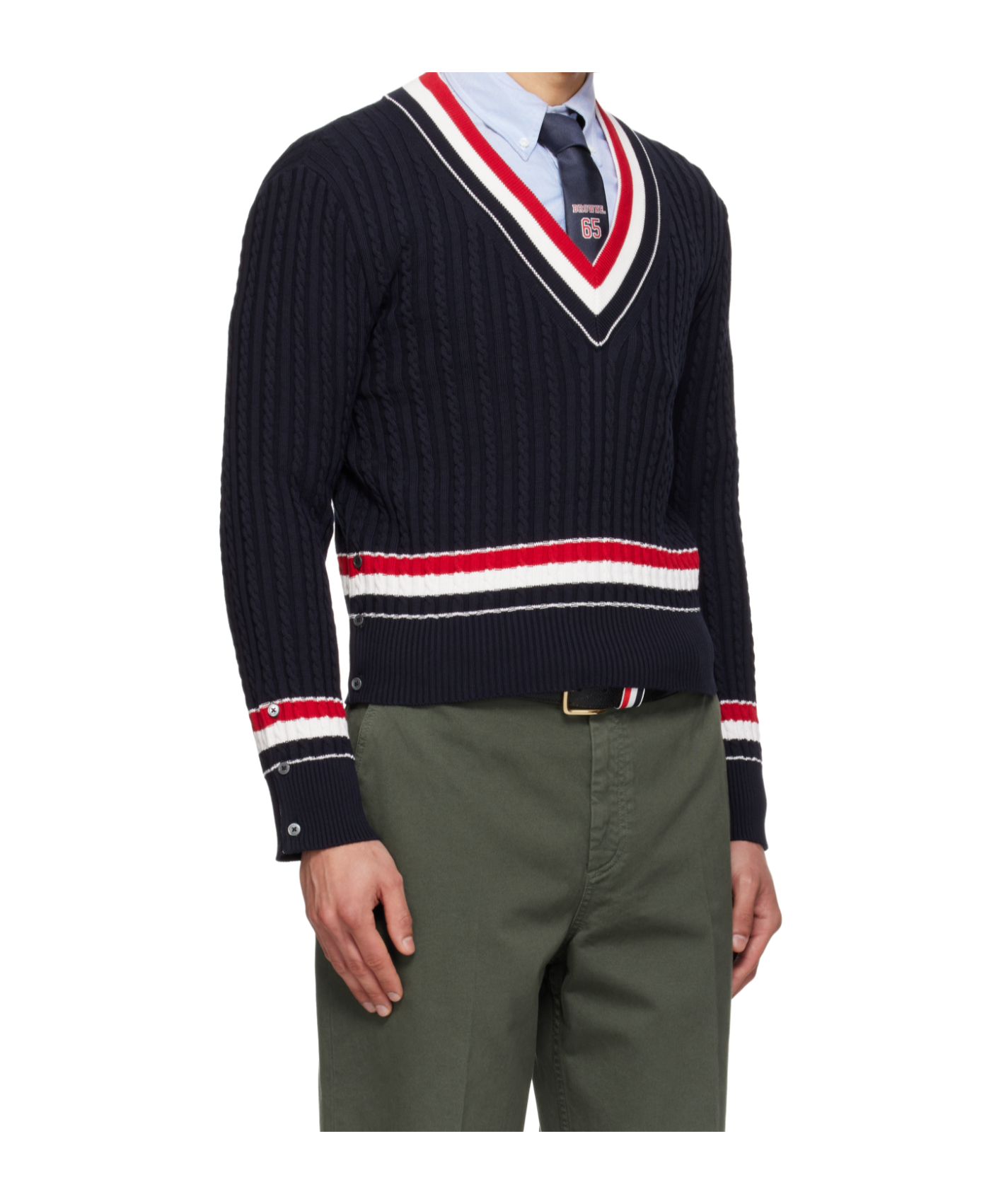 Thom Browne RWB Intarsia-Knit V-Neck Jumper - SENSER